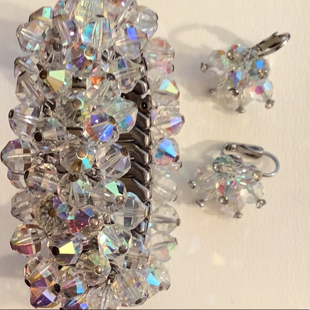 CRYSTAL Aurora B 1950’s60’s Exp Bracelet/ Earrings